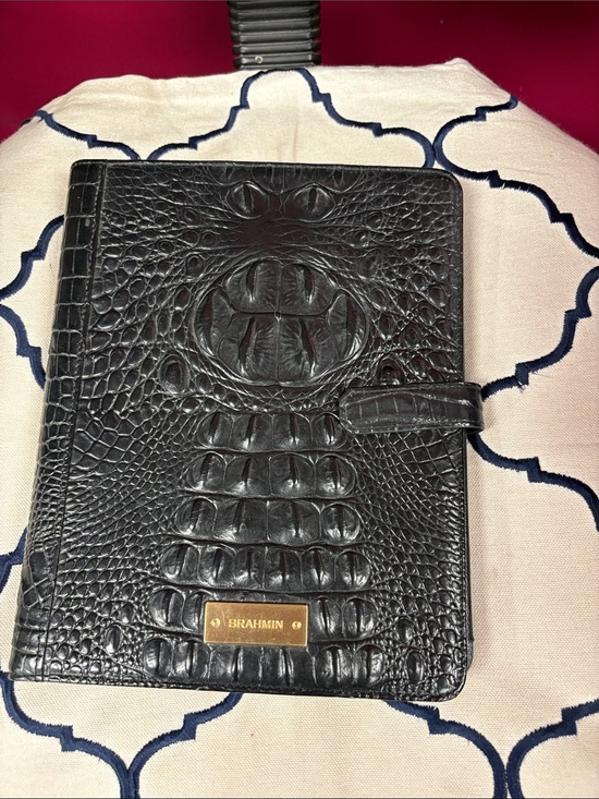 Brahmin Other - Brahmin Black Croc-Embossed Leather Agenda / IPad Cover with Gold Plaque